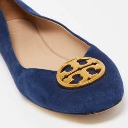 Pre Owned Tory Burch Navy Blue Suede Reva Ballet Flats Size 39.5