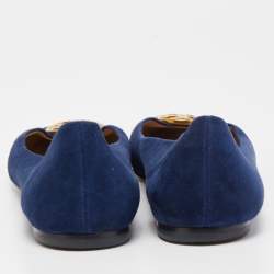 Pre Owned Tory Burch Navy Blue Suede Reva Ballet Flats Size 39.5