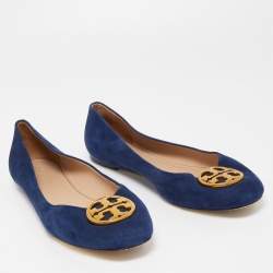 Pre Owned Tory Burch Navy Blue Suede Reva Ballet Flats Size 39.5