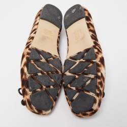Pre Owned Tory Burch Black/Brown Leopard Print Calf Hair Laila Square Toe Ballet Flats Size 38.5