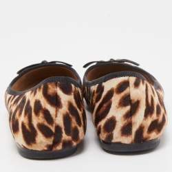 Pre Owned Tory Burch Black/Brown Leopard Print Calf Hair Laila Square Toe Ballet Flats Size 38.5