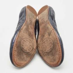 Pre Owned Tory Burch Metallic Blue Leather Scrunch Ballet  Flats Size 40.5