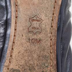 Pre Owned Tory Burch Metallic Blue Leather Scrunch Ballet  Flats Size 40.5