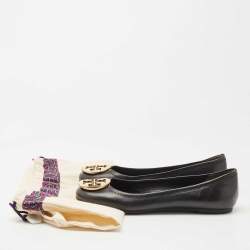 Pre Owned Tory Burch Black Leather Reva Ballet Flats Size 39.5