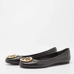 Pre Owned Tory Burch Black Leather Reva Ballet Flats Size 39.5