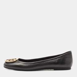 Pre Owned Tory Burch Black Leather Reva Ballet Flats Size 39.5