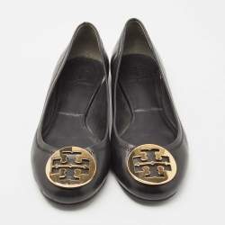 Pre Owned Tory Burch Black Leather Reva Ballet Flats Size 39.5