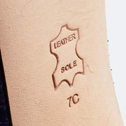 Pre Owned Tory Burch Blue Croc Embossed Leather Block Heel Ankle Strap Sandals Size 37.5