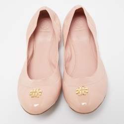 Pre Owned Tory Burch Pink Patent and Leather Caroline Ballet Flats Size 40