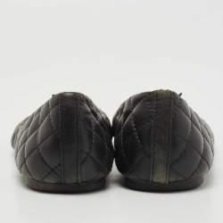 Pre Owned Tory Burch Black Quilted Leather Reva Ballet Flats Size 38.5