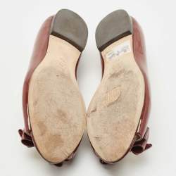Pre Owned Tory Burch Burgundy Patent Leather Bow Peep Toe Ballet Flats Size 37.5