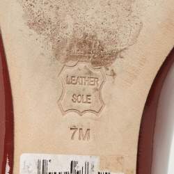 Pre Owned Tory Burch Burgundy Patent Leather Bow Peep Toe Ballet Flats Size 37.5