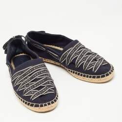 Pre Owned Tory Burch Blue Canvas Bow Slip On Espadrille Loafers Size 41 