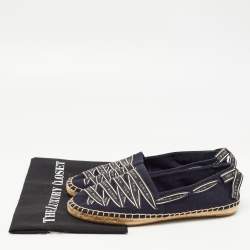 Pre Owned Tory Burch Blue Canvas Bow Slip On Espadrille Loafers Size 41 