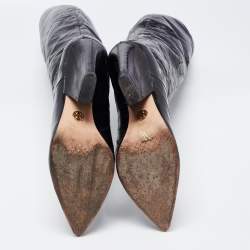 Pre Owned Tory Burch Black Eel Leather Knee Length Boots Size 39