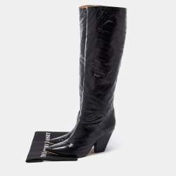 Pre Owned Tory Burch Black Eel Leather Knee Length Boots Size 39