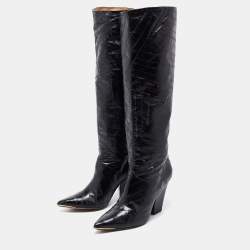 Pre Owned Tory Burch Black Eel Leather Knee Length Boots Size 39
