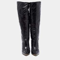 Pre Owned Tory Burch Black Eel Leather Knee Length Boots Size 39