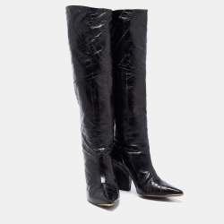 Pre Owned Tory Burch Black Eel Leather Knee Length Boots Size 39