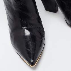 Pre Owned Tory Burch Black Eel Leather Knee Length Boots Size 39