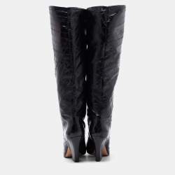 Pre Owned Tory Burch Black Eel Leather Knee Length Boots Size 39