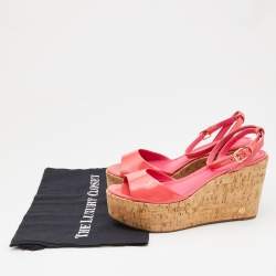 Tory Burch Pink Patent  Leather Dahlia Cork Platform Wedge Sandals Size 38.5