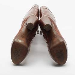 Pre Owned Tory Burch Brown Leather Zip Detail Knee Length Platform Knee Length Boots Size 35