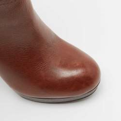 Pre Owned Tory Burch Brown Leather Zip Detail Knee Length Platform Knee Length Boots Size 35