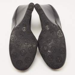 Pre Owned Tory Burch Black Leather Sophie Wedge Pumps Size 39.5