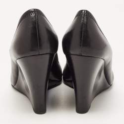 Pre Owned Tory Burch Black Leather Sophie Wedge Pumps Size 39.5