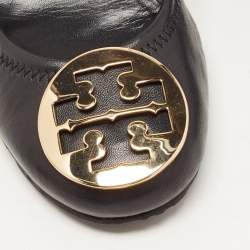 Pre Owned Tory Burch Black Leather Sophie Wedge Pumps Size 39.5