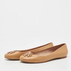 Pre Owned Tory Burch Brown Leather Lowell Ballet Flats Size 37