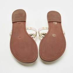 Pre Owned Tory Burch Cream/Pink Printed Leather Miller Thong Flats Size 38.5