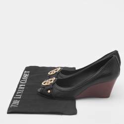 Pre Owned Tory Burch Black Leather Sally 2 Wedge Pumps Size 35