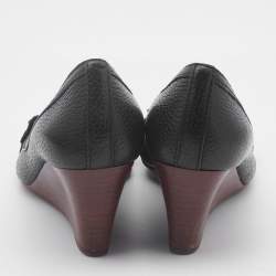 Pre Owned Tory Burch Black Leather Sally 2 Wedge Pumps Size 35