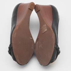 Pre Owned Tory Burch Black Leather Sally 2 Wedge Pumps Size 35