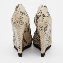 Tory Burch Black/Grey Suede and Python Embossed Leather Sandra Wedge Peep Toe Pumps Size 36.5