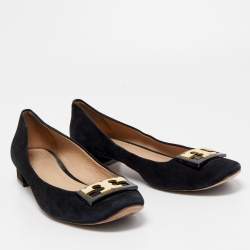 Pre Owned Tory Burch Black Suede Gigi Ballet Flats Size 40