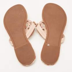 Pre Owned Tory Burch Pink Leather Enamel Logo Miller Thong Flats Size 36.5