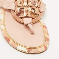 Pre Owned Tory Burch Pink Leather Enamel Logo Miller Thong Flats Size 36.5