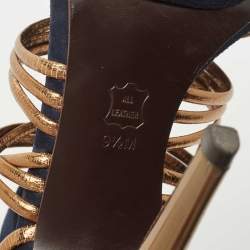 Pre Owned Tory Burch Blue/Gold Suede and Leather Strappy Sandals Size 40