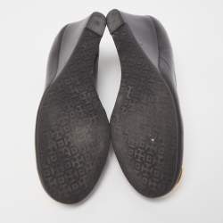 Pre Owned Tory Burch Black Leather Sophie Wedge Pumps Size 39.5