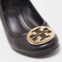 Pre Owned Tory Burch Black Leather Sophie Wedge Pumps Size 39.5
