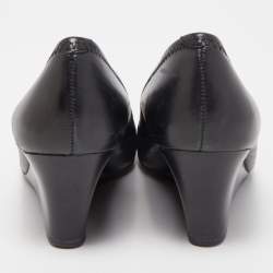 Pre Owned Tory Burch Black Leather Sophie Wedge Pumps Size 39.5