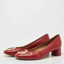 Pre Owned Tory Burch Red Leather Caterina Block Heel Pumps Size 39
