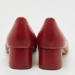 Pre Owned Tory Burch Red Leather Caterina Block Heel Pumps Size 39