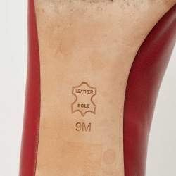 Pre Owned Tory Burch Red Leather Caterina Block Heel Pumps Size 39