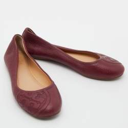Pre Owned Tory Burch Burgundy Leather Ballet Flats Size 36.5
