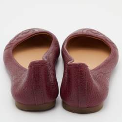Pre Owned Tory Burch Burgundy Leather Ballet Flats Size 36.5