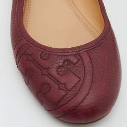 Pre Owned Tory Burch Burgundy Leather Ballet Flats Size 36.5